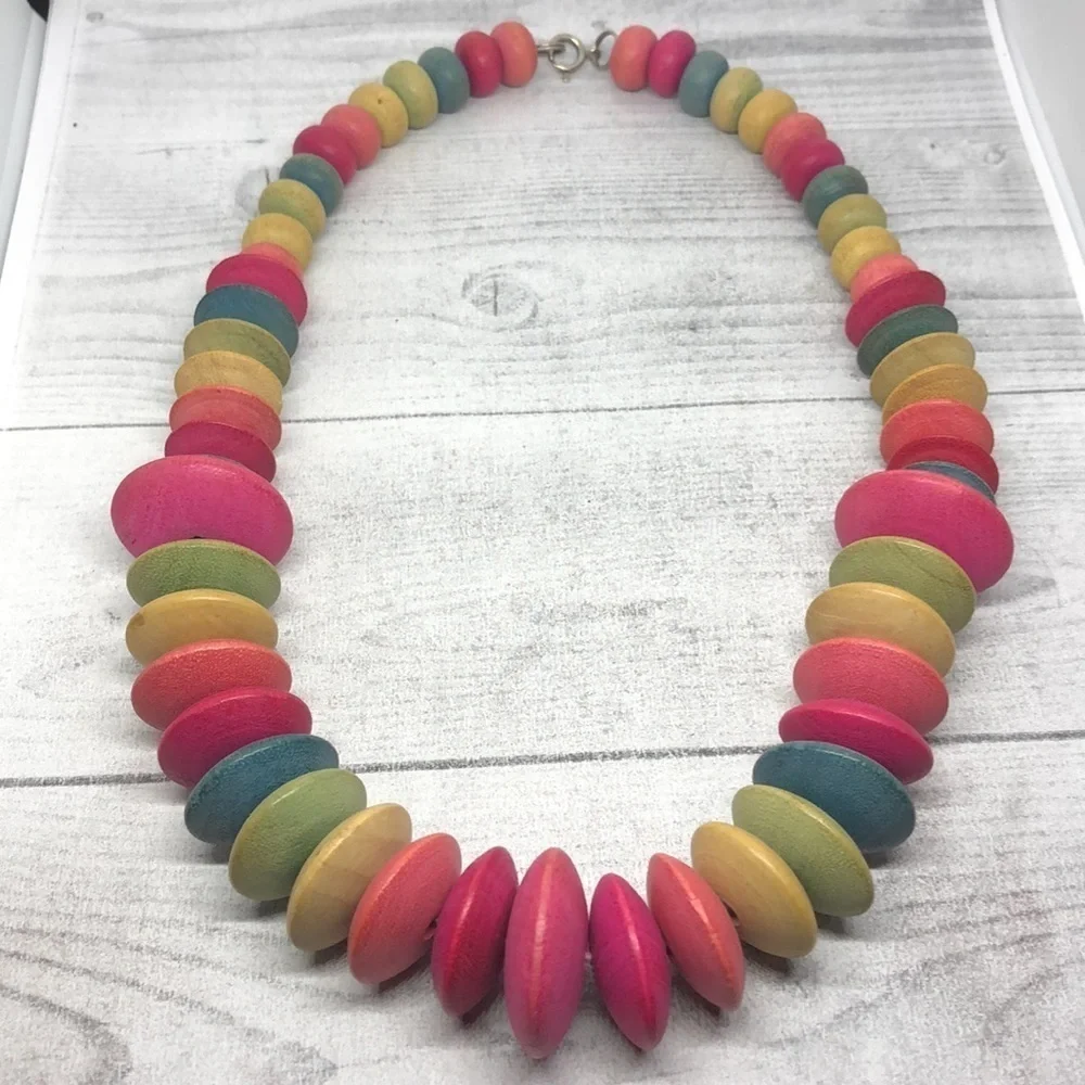 Bundle lot 2 vintage colorful wooden beads necklaces